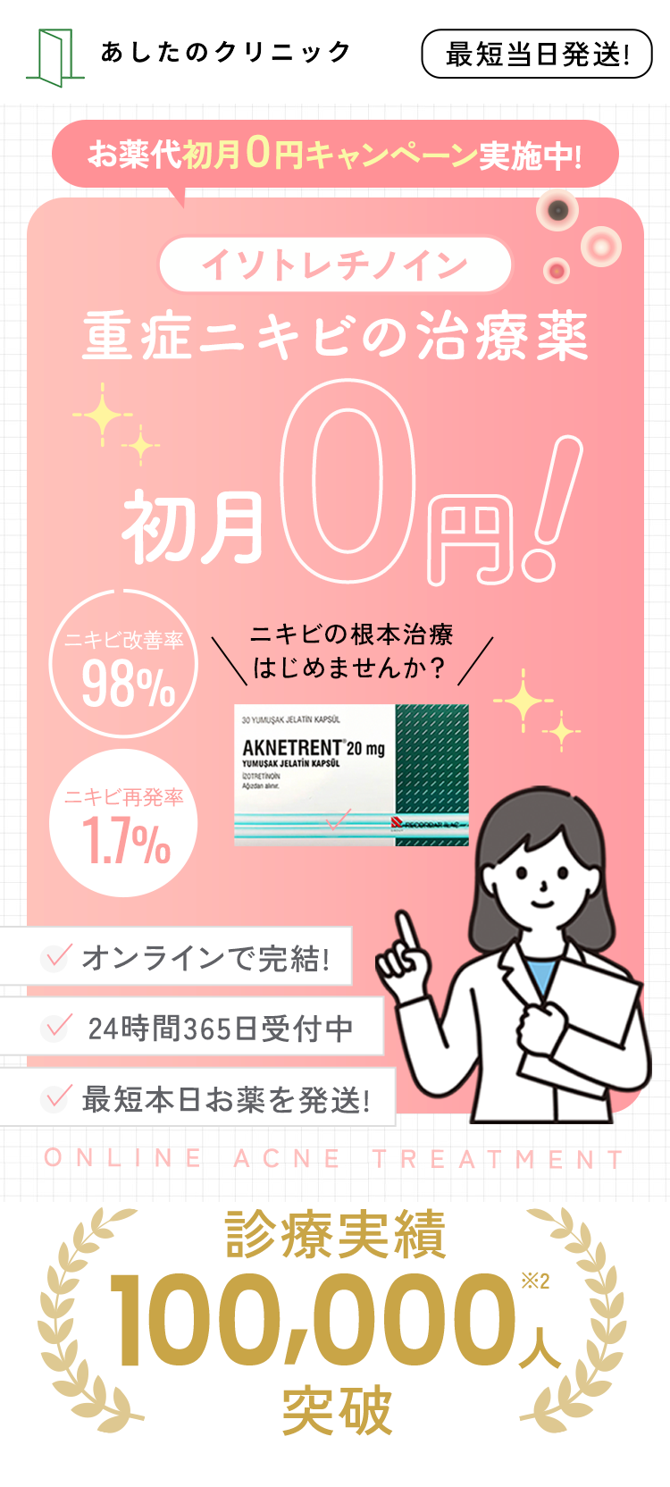 イソトレチノインニキビ治療初月無料